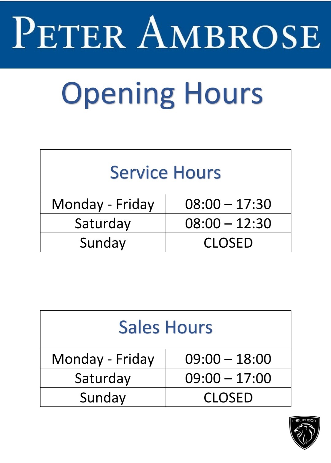 A change to our opening hours